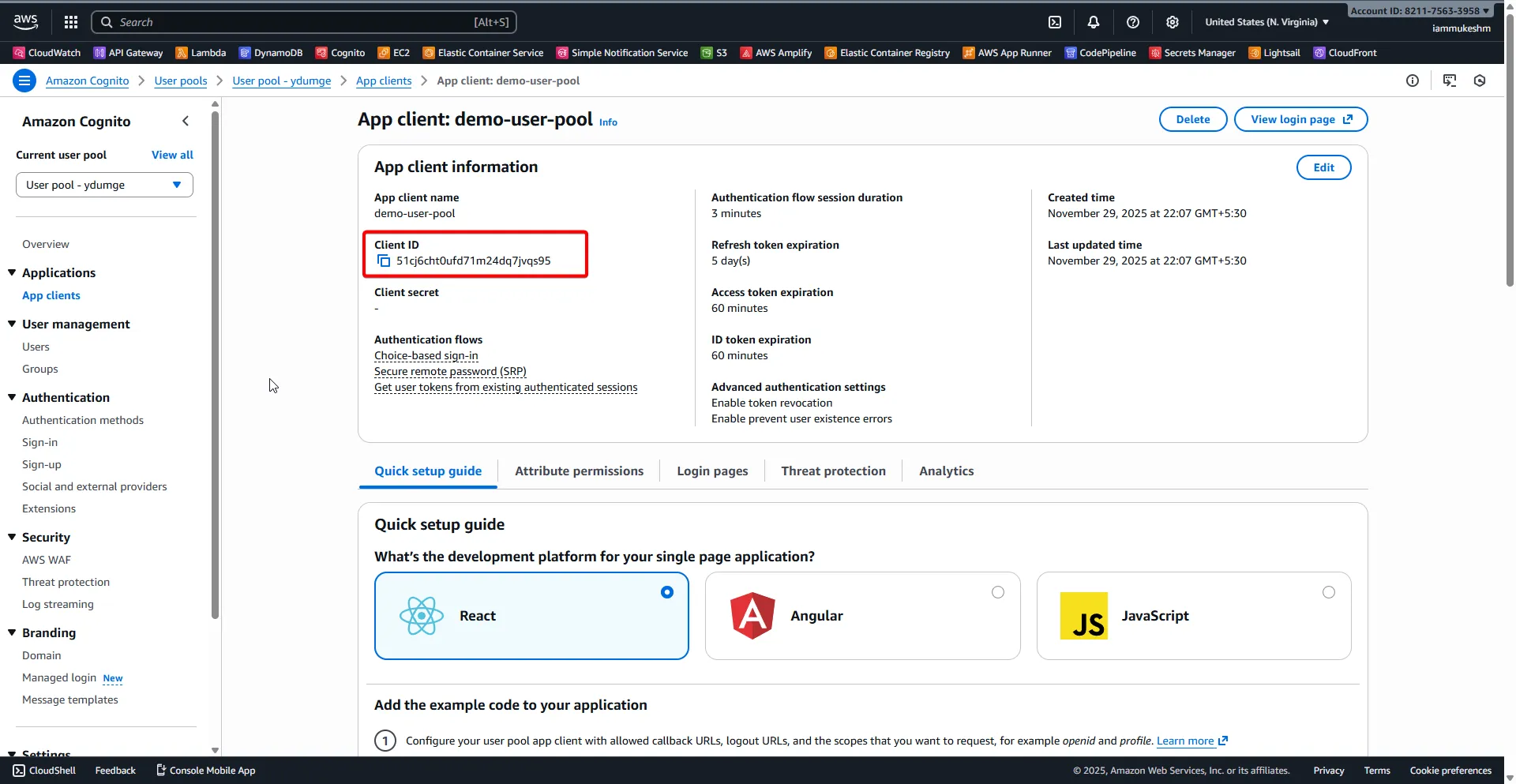 Cognito app client overview