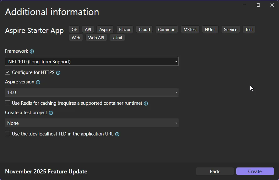Aspire 13 with .NET 10 SDK Selecting .NET 10 target framework for Aspire 13 project