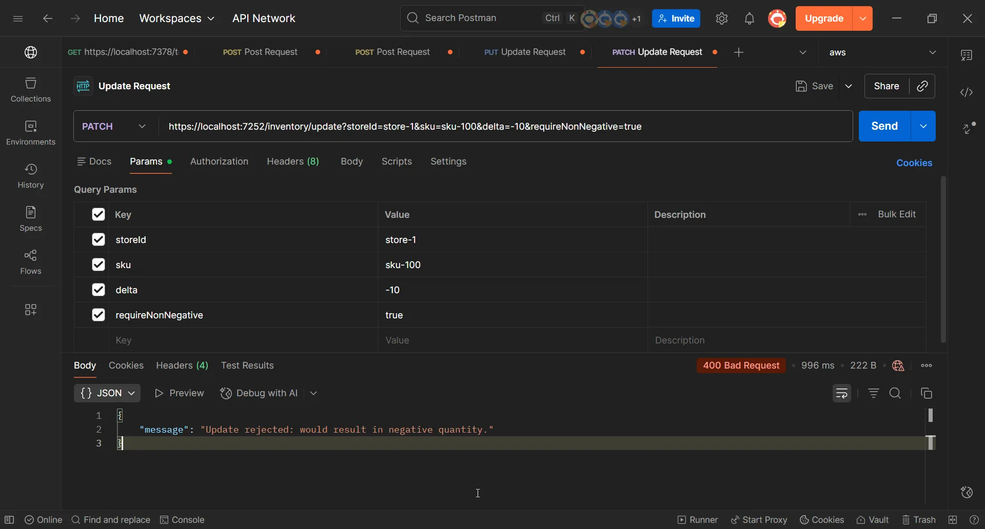 Postman showing conditional failure
