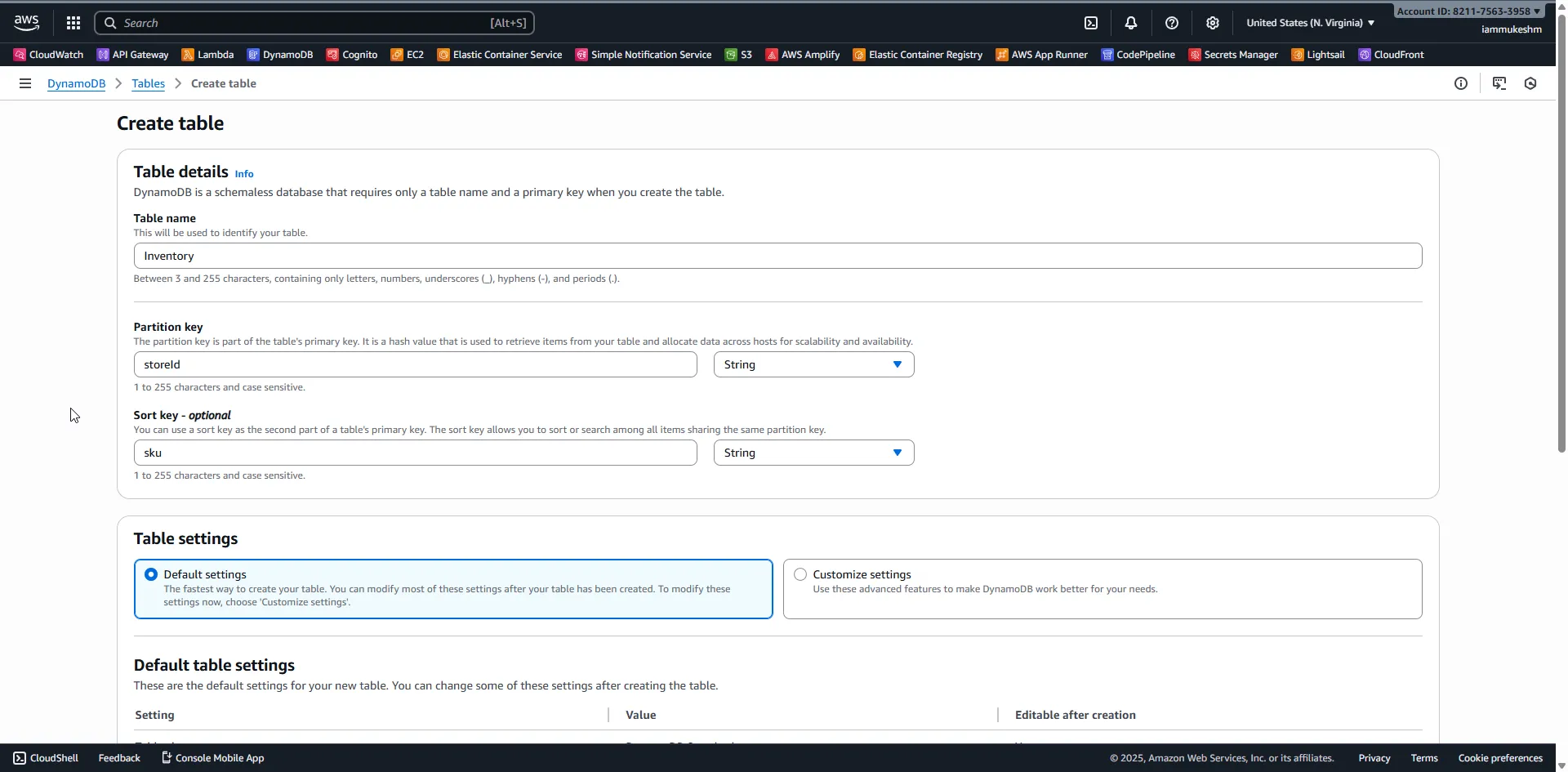 Create DynamoDB table with composite key