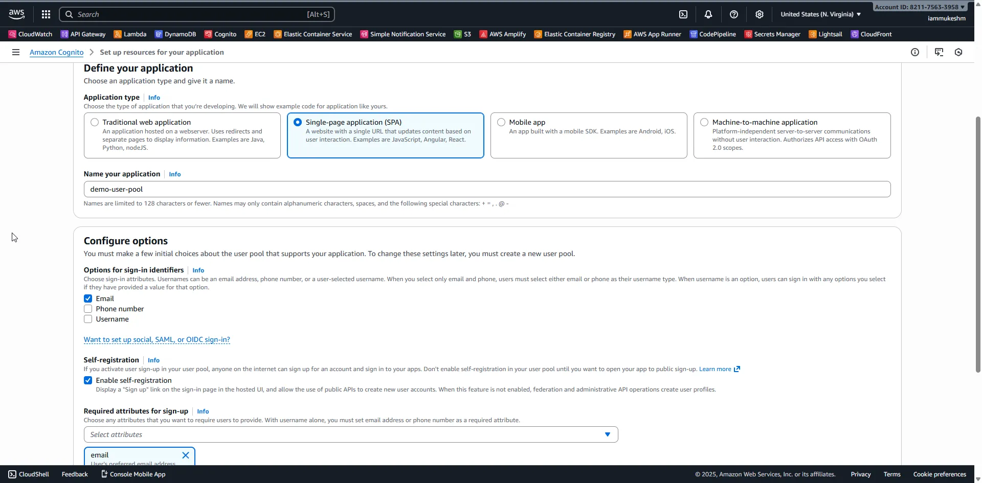 Create Cognito user pool for SPA Create Cognito user pool for SPA