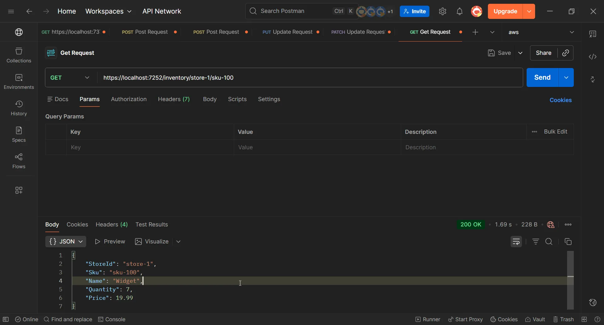curl output showing item