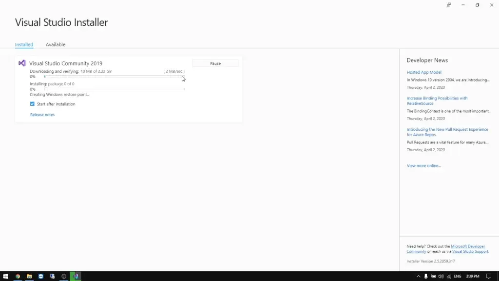 install visual studio 2019 community