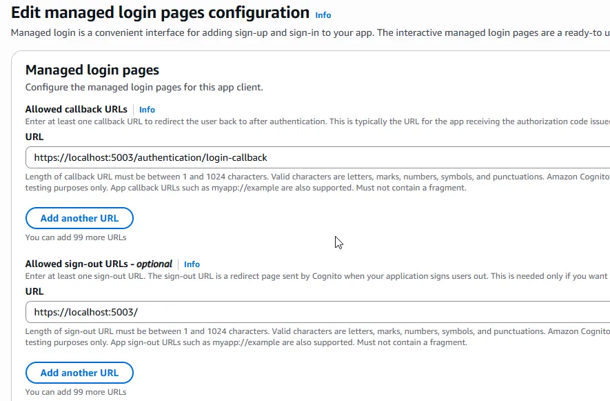 Cognito Hosted UI callback URLs