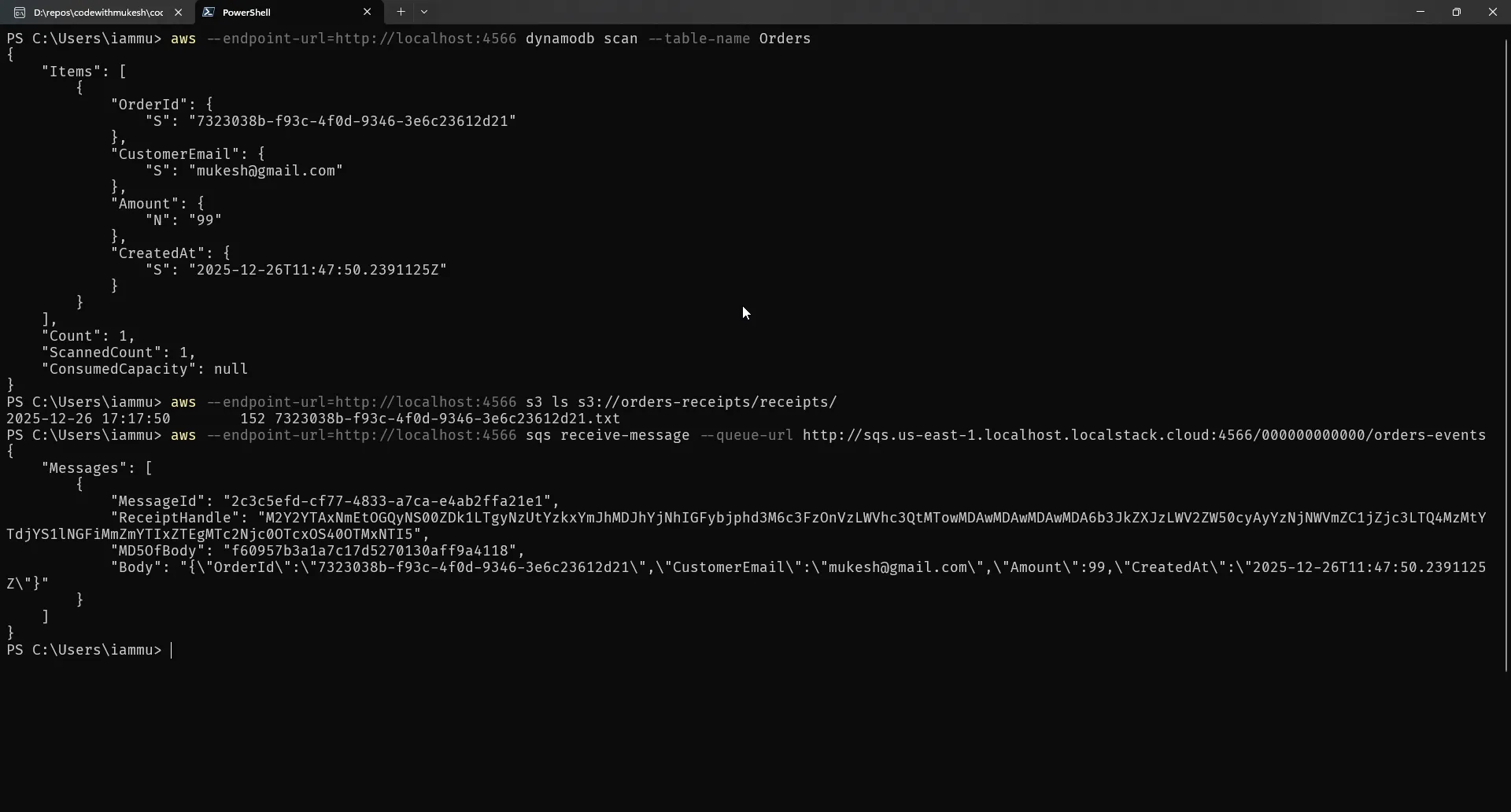 Verifying DynamoDB, S3, and SQS data in LocalStack Verifying data in LocalStack via CLI